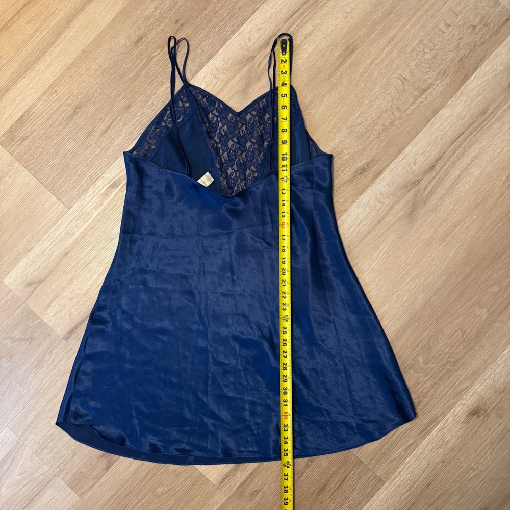 Solange Vintage Navy Blue Satin Lace Chemise Nightgown Size 14/16 Double Strap - Picture 7 of 10